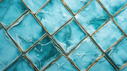 Poster - textured aquamarine silk fabric with square metal inserts creating a unique backdrop for design or textile projects