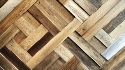 Poster - wooden flooring with interwoven straight lines and diagonal patterns showcasing architectural design