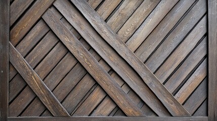 Poster - geometric wooden panel featuring diagonal lines and architectural detailing in dark stained finish