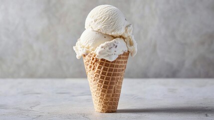 Aufkleber - Classic waffle cone filled with creamy white ice cream against a soft neutral backdrop inviting a sense of sweetness and indulgence