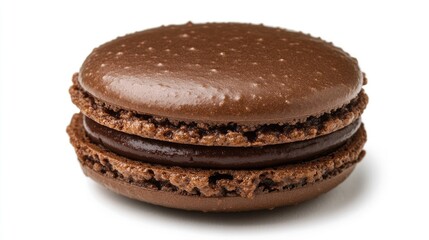 Aufkleber - Chocolate macaroon on a clean white background highlighting its texture and details ideal for dessert and pastry presentations