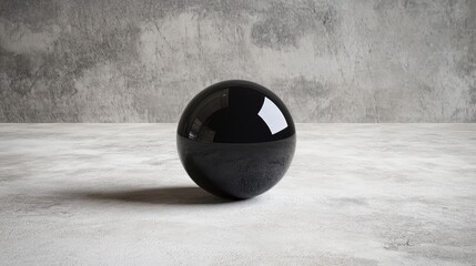 Aufkleber - Black Glossy Globe Resting on Light Gray Minimalist Stone Surface with Subtle Shadow and Soft Reflections