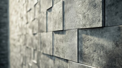 Poster - Silver gray ceramic wall with textured hollow bricks showcasing diminishing perspective for architectural design backgrounds
