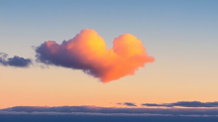 Aufkleber - Heart-Shaped Cloud at Golden Sunset Over Horizon with Soft Pink and Blue Sky Illumination