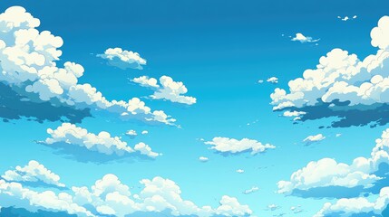 Aufkleber - Vibrant Blue Sky with Fluffy White Clouds in a Serene Atmosphere Ideal for Background Design and Wallpaper Use