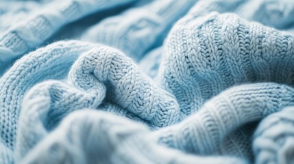 Aufkleber - Soft blue knitted fabric texture with intricate patterns and folds creating a cozy and inviting atmosphere for fashion and textile themes