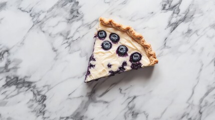 Aufkleber - Blueberry pie slice on marble surface showcasing crust and fresh blueberries for dessert or culinary themed visuals