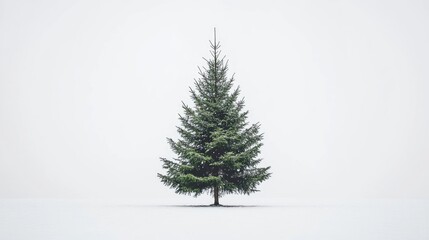 Fototapete - Minimalist Green Christmas Tree Isolated on White Background for Holiday Decor and Seasonal Celebrations