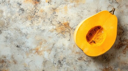 Aufkleber - Squash pumpkin half on textured background with copy space representing autumn harvest seasonal decoration and cooking inspiration
