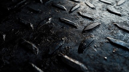 Poster - Textured steel surface with raised pattern on dark background showcasing industrial design and material detail.