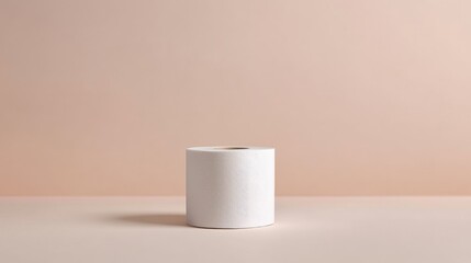 Poster - White toilet paper roll on smooth surface with soft pastel background minimalistic composition for hygiene and cleanliness concepts
