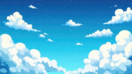Aufkleber - Bright Blue Sky with Fluffy White Clouds and Subtle Stars, Serene Daytime Atmosphere Ideal for Backdrop and Digital Art Applications