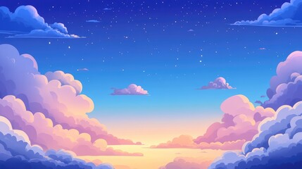Aufkleber - Vibrant Dusk Sky with Soft Pink and Purple Clouds Illuminated by Golden Horizon in a Serene Landscape Setting