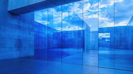 Aufkleber - Contemporary Blue Mirrored Office Building Wall Reflecting Dramatic Sky and Clouds in Modern Architectural Interior Design