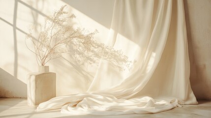 Aufkleber - Elegant soft cream fabric cascading against a neutral background with gentle natural light and minimalist decorative elements.