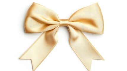 Aufkleber - Elegant satin ribbon bow with tails in soft gold color isolated on white background for decorative and artistic purposes