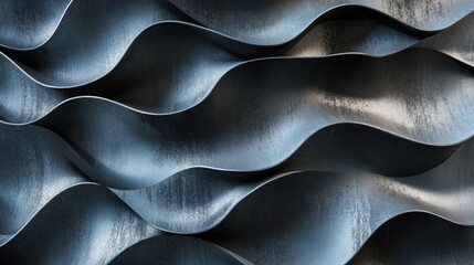 Poster - Abstract wavy steel background showcasing sleek metallic textures ideal for construction and industrial design concepts.