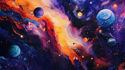 Wall Mural - Cosmic Tapestry: A Symphony of Planets and Nebulae