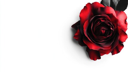 Aufkleber - Elegant red rose bloom with dark green leaves on a clean white background symbolizing love and passion for design and decoration applications