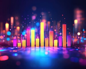 Poster - Illustration of glowing bar graphs tracking business growth metrics