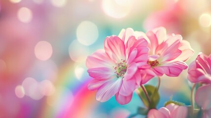 Aufkleber - Dreamy Pastel Floral Bokeh Background with Soft Blurry Colors and Rainbow Elements for Inspirational Decor or Relaxing Themes