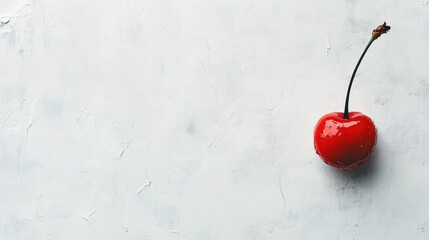 Aufkleber - Isolated ripe red cherry on a textured white background showcasing simplicity and freshness in food photography. Ideal for culinary themes.
