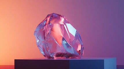 Aufkleber - Artistic crystal sculpture with vibrant lighting on display against a gradient background showcasing modern design aesthetics.