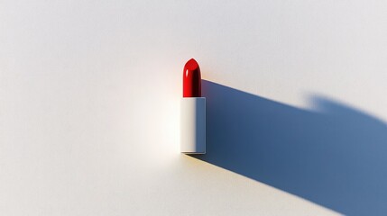 Aufkleber - Stylish red lipstick in white casing casting a shadow on a bright background perfect for beauty and cosmetics advertisements.