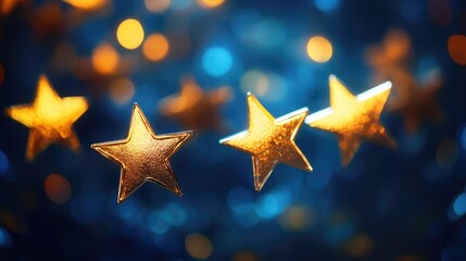 Poster - golden stars bokeh abstract background with blurred lights and decorative elements for festive and d