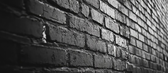 Poster - Textured black and white brick wall showcasing craftsmanship and architectural detail in an urban setting for background or design use
