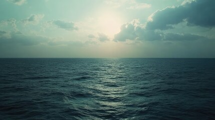 Aufkleber - Vast Horizon Over Tranquil Ocean with Soft Blue Tones and Gentle Clouds at Dusk, Symbolizing Serenity and Freedom