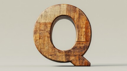 Aufkleber - Wooden letter Q symbol with a natural finish showing texture and depth isolated on a soft background for creative design projects.