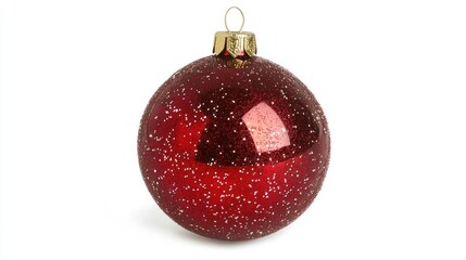 Poster - Red Glittery Christmas Bauble with Gold Cap Isolated on White Background for Festive Holiday Decoration or Seasonal Celebrations