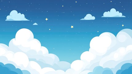 Sticker - Blue Sky Background with Soft White Clouds and Twinkling Stars in a Dreamy Atmosphere for Creative Designs and Illustrations