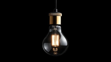 Poster - Vintage Edison bulb glowing against a dark background emphasizing industrial design and warm light ambiance.