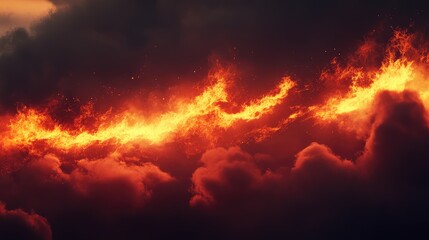 Poster - Twilight Sky with Dramatic Red Flame and Fiery Orange Clouds Illuminating the Atmosphere in a Striking Natural Display