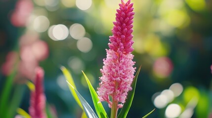 Aufkleber - delicate pink flower standing tall against a soft green bokeh background capturing the essence of nature's beauty and tranquility