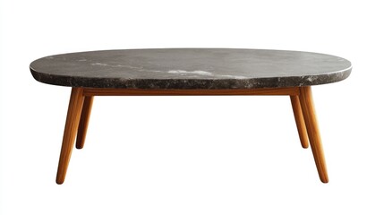 Poster - Sintered Stone Quartz Coffee Table with Solid Wood Legs Isolated on White Background