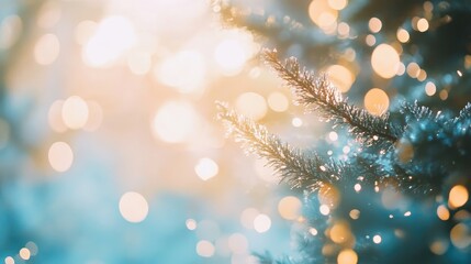 Aufkleber - Beautiful Bokeh Lights on Evergreen Branches Creating a Warm Holiday Atmosphere
