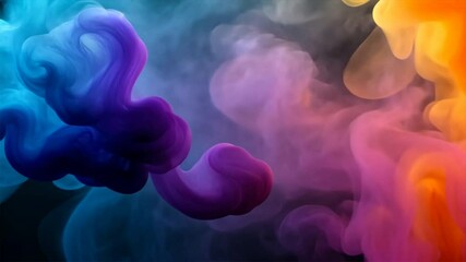 Leinwandbilder - Colorful smoke swirling in vibrant shades of blue, purple, and orange creates abstract background, showcasing dynamic and ethereal texture that captivates viewer.