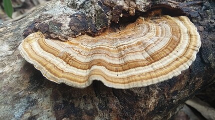 Aufkleber - Mushroom Fungus Growing on Weathered Tree Trunk in Natural Environment