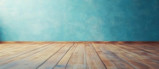 Poster - spacious interior showcasing calming blue walls and warm wooden flooring for creative design inspira