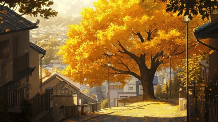 Canvas Print - Autumnal Street Scene in a Japanese City