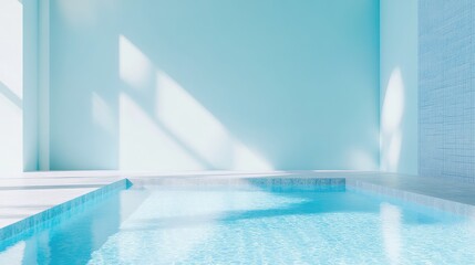 Poster - solar panel installation with bright blue water in serene modern indoor pool environment featuring s