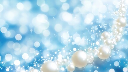 Poster - Elegant Softly Blurred Water Drops with Pearls on a Serene Blue Background for Creative Design and Background Concepts