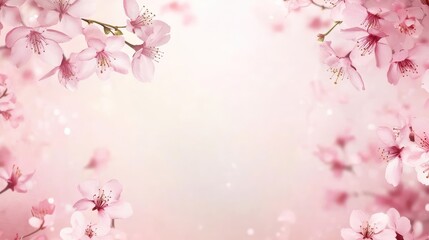 Poster - Delicate Pink Cherry Blossom Floral Background with Soft Blurring and Gentle Bokeh Effect in Light Pastel Tones for Serene Spring Aesthetic
