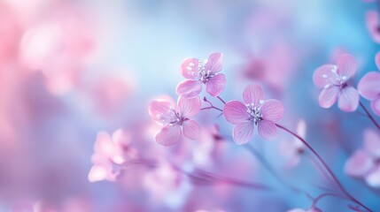 Poster - Delicate Pink and Blue Floral Abstract Background with Soft Blur Effect in Minimalist Style Ideal for Nature Inspired Designs