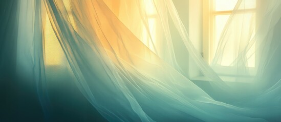 Poster - sheer curtains framing a bright bedroom window creating a cozy and elegant atmosphere with a softly 