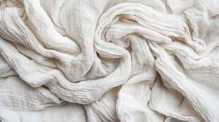 Poster - delicate soft textured white cotton fabric background with subtle wrinkles and fluid draping pattern