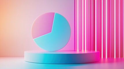 Poster - Illustration of glowing pie charts on a futuristic business analytics screen
